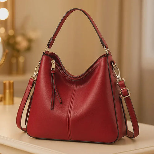 Damen Hobo Umhängetasche aus Kunstleder in Rot – stilvolle Tasche