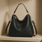 Damen Hobo Umhängetasche aus Kunstleder in Schwarz – elegante Alltagstasche