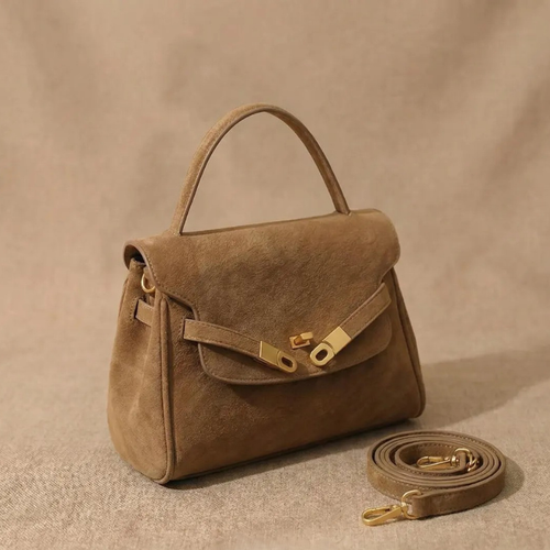 Damen Lederhandtasche aus Kunstleder in Cognac – elegante Alltagstasche