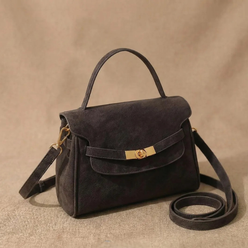 Damen Lederhandtasche aus Kunstleder in Mokka Braun – klassische Handtasche