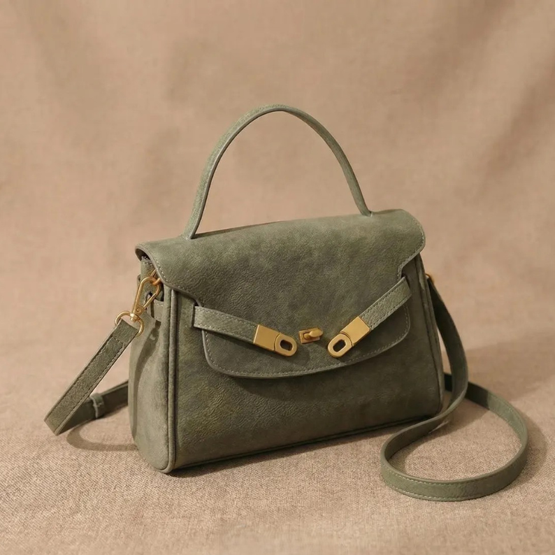 Damen Lederhandtasche aus Kunstleder in Salbeigrün – moderne Tasche