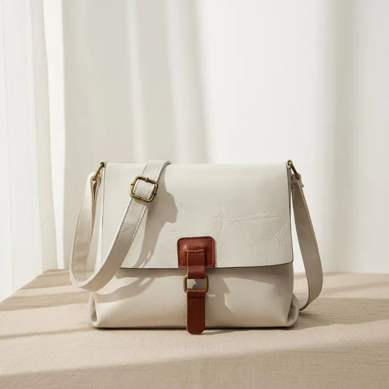 Kleine Umhängetasche für Damen aus Kunstleder in Beige – elegante Tasche
